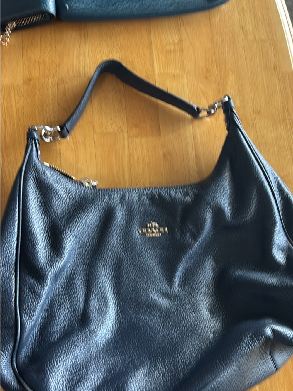 Coach Deep Navy Pebbled Leather Hobo with Gold Hardware